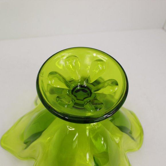 Mid Century Green Glass Pedestal Compote Bowl - Picture 4 of 4